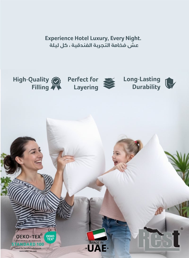 ريست REST Bedding Throw Pillows Insert Cushion Filler Outer Cover Microfiber Filling 350 grams Ultra Soft Fiber Size 40x40cm , 16x16inch Cushion Inserts Home Decor  White (Pack of 2) - Image 2